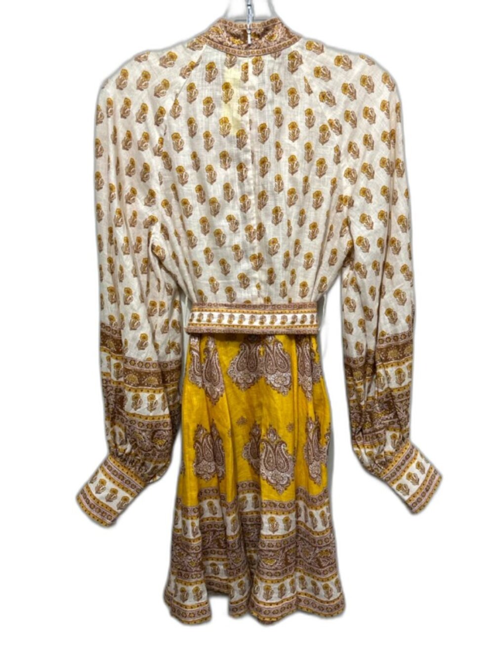 Zimmermann Bonita Buttoned Linen Mini Dress Mustard Paisley XS - Picture 13 of 13